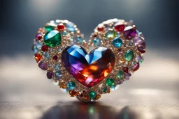 Coloured glass heart set with gemstones, glittering metal stems and gemstone leaves sharp focus elegant extremely detailed intricate very attractive beautiful dynamic lighting fantastic view crisp quality exquisite detail gems and jewels S<AI in sunshine Weight:1 Professional photography, bokeh, natural lighting, canon lens, shot on dslr 64 megapixels sharp focus Weight:0.9