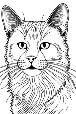 "A black and white line art illustration of a realistic [cat breed] in a coloring book style, with thick outlines defining the fur texture and simple shapes, on a plain white background." Examples: "A black and white line art illustration of a realistic golden retriever in a coloring book style, with thick outlines defining the fur texture and simple shapes, on a plain white background." "A black and white line art illustration of a realistic pug in a coloring book style, with thick outlines de