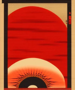 Ukiyo-e art, red sun