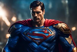 Superman Warrior in a mega cool iron super blue + Red suit with on his arms and shoulders, hdr, (intricate details, hyperdetailed:1.16), piercing look, cinematic, intense, cinematic composition, cinematic lighting, color grading, focused, (dark background:1.1)