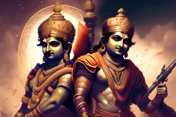 krishna and arjun on battle field digital painting