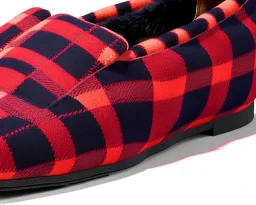 Red plaid men's slipper, fur