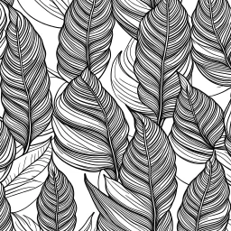 seamless banana leaf wallpaper pattern in vector lines, full page, black lines and transparent background