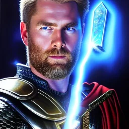 ultra detailed fullbody Portrait on oil in canvas of Thor Holding Mjolnir, extremely detailed digital painting, extremely detailed face,crystal clear Big Glowing eyes, mystical colors ,perfectly centered image, perfect composition,rim light, beautiful lighting, 8k, stunning scene,extremely sharp detail, finely tuned detail, ultra high definition raytracing, in the style of Simon Bisley and robert e howard and Greg Rutkowski and and artgerm