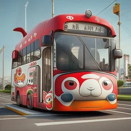 Bus, montevideo, japanese mascot style