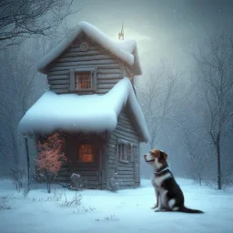 sad, scared, sad, lonely sad dog tied with a leash in front of a house, winter, 8k resolution, high-quality, fine-detail, intricate, digital art, detailed matte, volumetric lighting, illustration, 3D octane render, brian froud, howard lyon, selina french, anna dittmann, annie stokes, lisa parker, greg rutowski