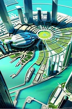 high detail map of futuristic tropical dystopian city