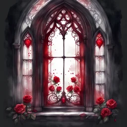 Watercolor drawing of a dark gothic red window with rubies and roses and white lace, on a white background, Trending on Artstation, {creative commons}, Fanart, AIart, {Woolitize}, by Charlie Bowater, Illustration, Color Grading, Filmic, Nikon D750, Brenizer Method , Side View, Perspective, Depth of Field, Field of View, F/2.8, Lens Flare, Tones, 8K, Full HD, ProPhoto RGB, Perfectionism, Edge Lighting, Natural Light, Soft Lighting, Accent Lighting, Diffraction Rating