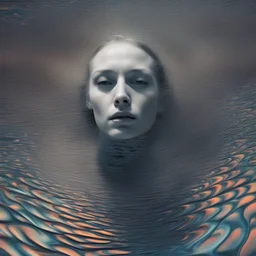 1 drowning in a sea of irrelevance, experimental film technique, dynamic layered multi-segmented composition, geometric and curvilinear patterns, surreal landscape-portraiture, Mysterious, textures, iridescent and luminescent scales, breathtaking beauty, pure perfection, divine presence,