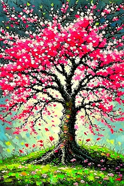 Cherry blossom tree, artistic, painting