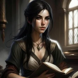 sorcerer, elder scrolls, female, pretty, attractive, hermaeus mora, black hair, aged 13