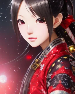 Detailed cute anime Kunoichi Christmas girl, Christmas colours, intricate details, full body portrait, keep head in frame, slight smile, black Japanese motif, concept art, highly detailed, digital painting, concept art, sharp focus, illustration, art by Yoji Shinkawa, WLOP and greg rutkowski and alphonse mucha and artgerm and yanjun Chen and Junji ito and Makoto Shinkai, HDR, octane render