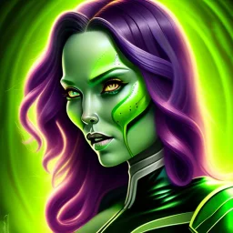 portrait of a beautiful busty gamora with green eyes by Sandro Botticelli style