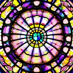 circular stained glass window, colorful light iridescent shines through the stained glass window of butterfly, dramatic lighting on white background