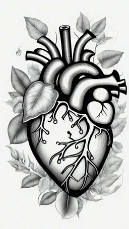 Logo real heart around it plants, white background, intricate details, highly detailed, high details, detailed portrait, masterpiece,ultra detailed, ultra quality