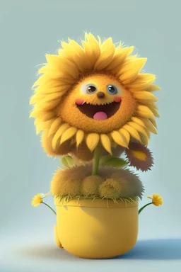 Cheery and cute sunflower in a pot avatar full body in fluffy material