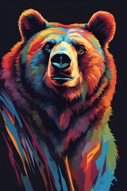 colorful portrait of a bear, chicago art style, front view