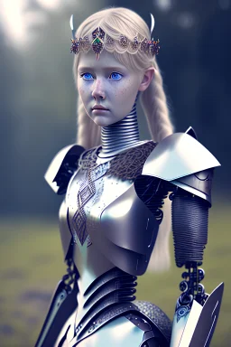 A photo realistic portrait of a stunning viking humanoid robot princess, who is incredibly sad, she lost her best friend in the world 8k, 3d with depth of field hyper realistic