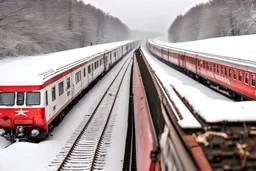 A photograph of the Turkish Dogu Express train, the cold weather and a little snow, taken from several angles, 8k,