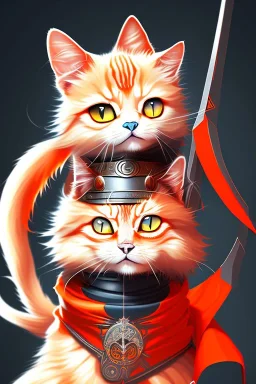 cat 2d, ninja, black fur,full body, orange torn coat,game character, strong, anime, chibi