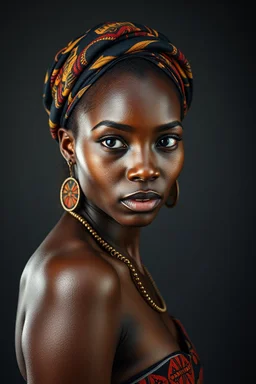 A woman Africa , full body , looking at the viewer, studio photograph, very aesthetic, highly detailed, brilliant composition, hyper realistic, photorealistic, subsurface scattering matt painting