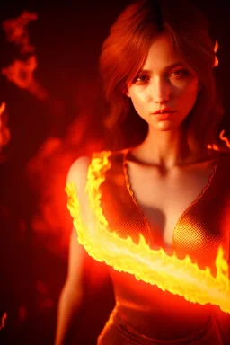 portrait of beautiful girl set in fire, cinematic lighting, photorealistic, realistic, detailed, volumetric light and shadow, hyper HD, octane render, unreal engine 5 insanely detailed and intricate, hypermaximalist, elegant, ornate, hyper-realistic, super detailed --v 4