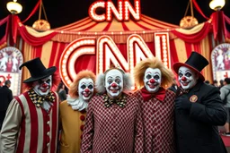a group of clowns in front of the circus with a CNN logo