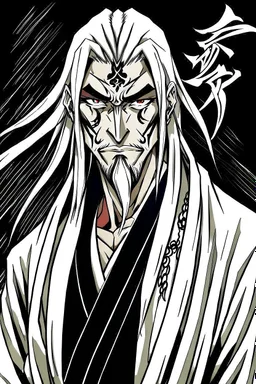 A manga-style portrait of a 35-years old male Shinigami from Bleach, tall and muscular, with wild silver-gray hair, steel-colored eyes, and a scar across his left brow and cheek. He wears a tattered captain's haori of the 11th Division, open kimono revealing a dragon claw tattoo on his chest, and metallic claws on his forearms. He smirks defiantly, standing in a dynamic pose with silver reiatsu swirling around him.