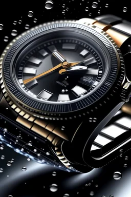 Create a dynamic image of a Cartier Diver watch in mid-journey, with the watch face elegantly illuminated, and subtle water droplets or condensation on the crystal, highlighting its durability."