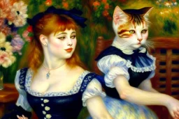 Zwei Katzen. Tanz am Bougival. Painting style of Pierre August Renoir