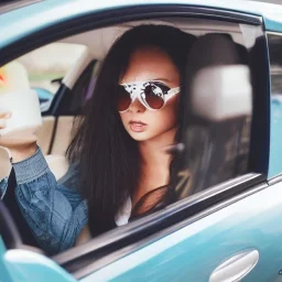 Girl, car, coffee