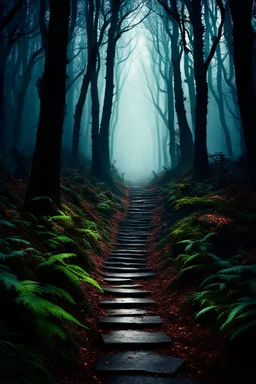 pathway leading into a Dark forest. fantasy