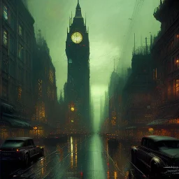 Gotham city by Jeremy mann, point perspective,intricate detail,john atkinson Grimshaw