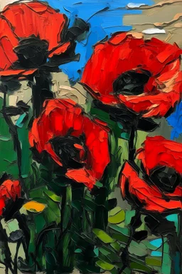 Poppies in the style of frank Auerbach