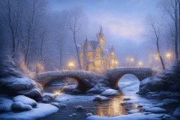 RIVER ROCK BRIDGE WINTER LANTERN FALL