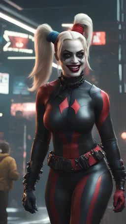 Harley quinn, wearing Venom suit,fantasy, highly detailed, comprehensive cinematic, digital painting, 8k, cinematic lighting, best quality, highres, detailed work, post-processing, perfect result , 1 character,