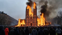 The burning cathedral stood as a tragic symbol of destruction and loss. Flames danced ominously as the ancient building crumbled, its precious relics consumed by fire. The community gathered in sorrow and disbelief, watching helplessly as history went up in smoke. The once grand cathedral now laid in ruins, a stark reminder of the fragility of human creations.