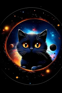 a cute cat in the galaxy with a black hole