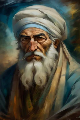 We can envision an expressive painting depicting one of the moments of bravery and dedication by one of the strongest companions during the time of the Prophet Muhammad, peace be upon him. In this painting, we might see a companion with features of absolute strength and determination, blended with warmth and deep faith. Perhaps his face expresses wisdom and courage, with eyes radiating confidence and faith.