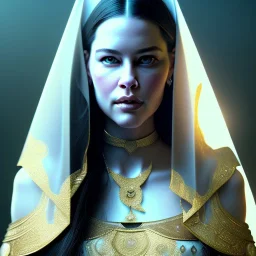 Epic Drawing of a Photorealistic dramatic hyperrealistic Liv Tyler,Crystal blue eyes arab ameera al taweel with black hair, white veil, elegant, by WLOP,Artgerm,Greg Rutkowski,Alphonse Mucha, Beautiful dynamic,shadows,Artstation,concept design art,Octane render,8K