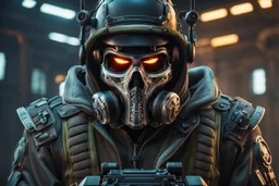 Ghost with skull mask and Body parts mechanism in 8k realistic cgi drawing style, call of duty them, close picture, neon, intricate details, highly detailed, high details, detailed portrait, masterpiece,ultra detailed, ultra quality