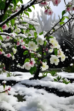 雪 春 花びら 小説のワンシーン風