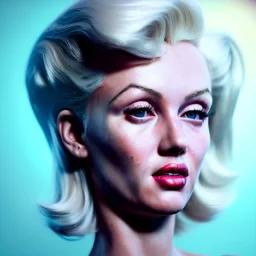 Realistic image portrait, blonde woman, sweet Marylin Monroe face, punk style, shave hair, glow eyes, classic super hero dress, highly detailed, unreal engine 5, ray tracing, RTX, lumen lighting, ultra detail, volumetric lighting, 3d, finely drawn, high definition, high resolution.