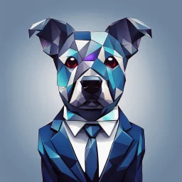 make one realistic business dog that is made of shapes and has a suit on looks a very little like crystals lowest 2048 x 1152 pixels and highest 6 MB need to be a alpha