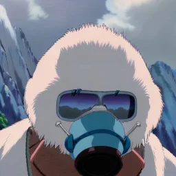 A yeti wearing a respirator