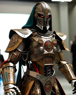 A brave iranian warrior with leather and metal combat clothes robotic metal with Iranian symbols and culture