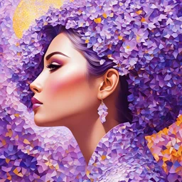 Mesmerizing beautiful woman+ profile+ ay artwork, lilac, cubism, art+ pointillism, sunny, soft and bright color+ amazing