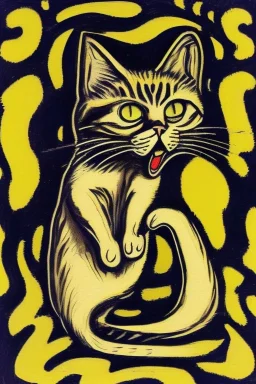 Funny cat. The scream Edvard Munch. Painting style of Edvard Munch