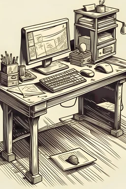 old work desk Illustrative Design style