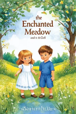 A BOY AND A GIRL IN THE ENCHANTED MEADOW 'WATER COLOURS' CHILDRENS BOOK COVER